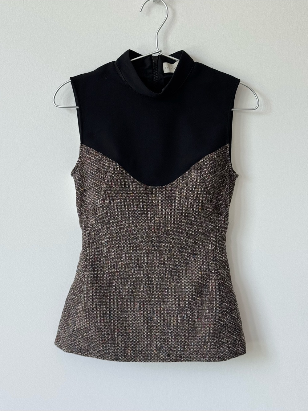 Stella McCartney Tweed and Scuba Mock-Neck Sleeveless Body Con Top - Size 40